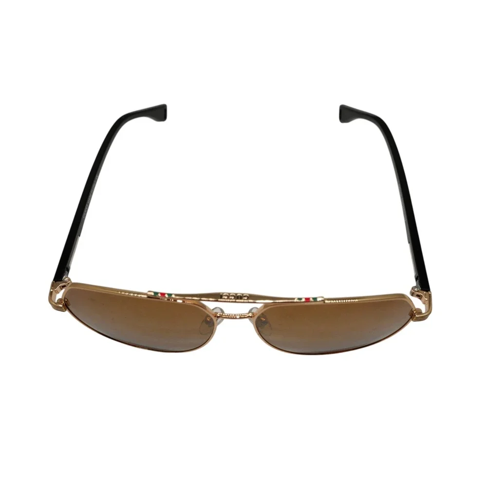 Gucci GG105 Sunglasses 59-15-132 Gold Aviator Brown GG Logo Lens Black Temple